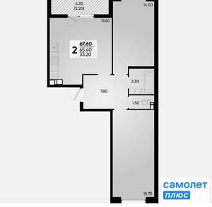 2-к квартира, вторичка, 68м2, 8/18 этаж