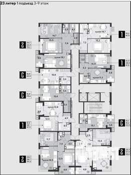 1-к квартира, строящийся дом, 42м2, 8/9 этаж