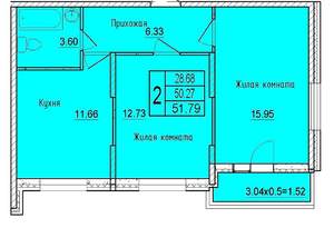 2-к квартира, вторичка, 52м2, 13/16 этаж