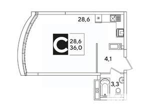 Студия квартира, вторичка, 36м2, 16/16 этаж