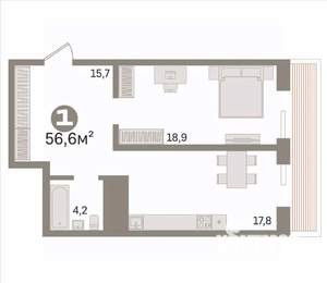 1-к квартира, вторичка, 57м2, 14/25 этаж