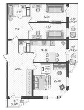 3-к квартира, вторичка, 103м2, 12/16 этаж