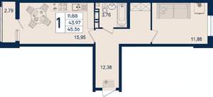 1-к квартира, вторичка, 45м2, 8/18 этаж