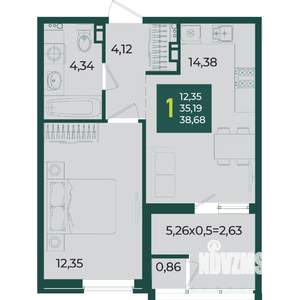 1-к квартира, вторичка, 39м2, 8/18 этаж