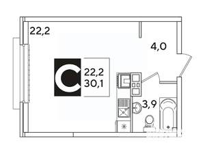 Студия квартира, вторичка, 30м2, 3/16 этаж