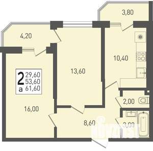 2-к квартира, строящийся дом, 62м2, 2/22 этаж