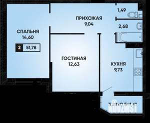 2-к квартира, вторичка, 52м2, 18/22 этаж