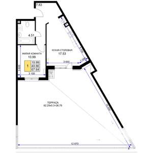 1-к квартира, вторичка, 68м2, 3/18 этаж