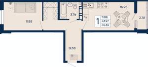 1-к квартира, вторичка, 45м2, 7/18 этаж