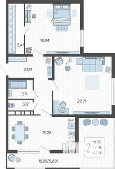 2-к квартира, строящийся дом, 83м2, 3/21 этаж