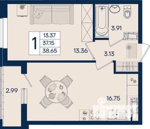 1-к квартира, вторичка, 39м2, 14/18 этаж