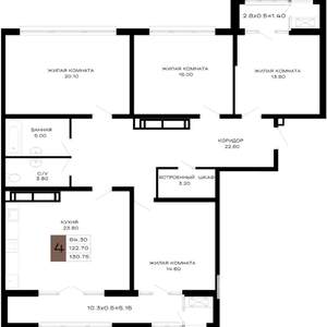4-к квартира, строящийся дом, 130м2, 17/25 этаж