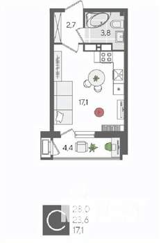 Студия квартира, вторичка, 28м2, 21/24 этаж