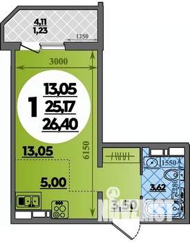 Студия квартира, строящийся дом, 26м2, 2/16 этаж
