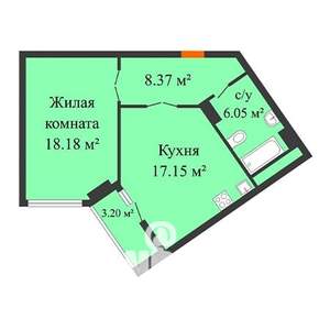 1-к квартира, вторичка, 50м2, 12/16 этаж