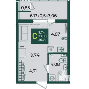 Студия квартира, вторичка, 27м2, 2/18 этаж