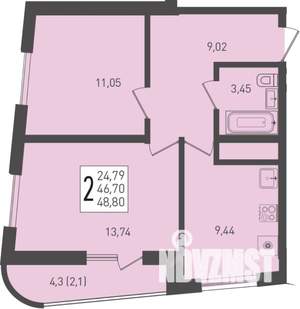2-к квартира, вторичка, 53м2, 15/24 этаж