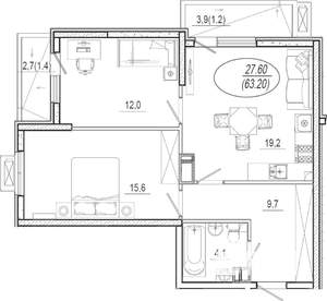 2-к квартира, вторичка, 63м2, 14/15 этаж