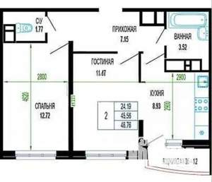 2-к квартира, вторичка, 45м2, 5/24 этаж
