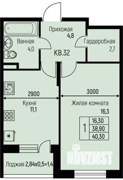 1-к квартира, строящийся дом, 40м2, 2/3 этаж