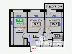 2-к квартира, вторичка, 52м2, 9/24 этаж