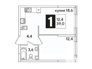 1-к квартира, вторичка, 39м2, 7/16 этаж
