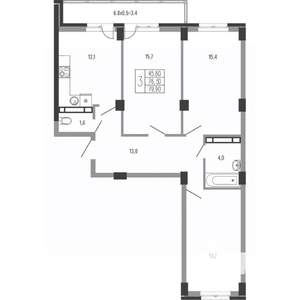 3-к квартира, вторичка, 82м2, 7/15 этаж