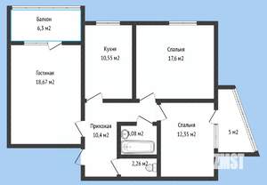 3-к квартира, вторичка, 80м2, 4/16 этаж