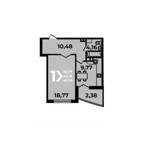 1-к квартира, вторичка, 46м2, 9/19 этаж