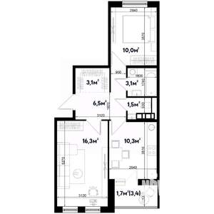 2-к квартира, вторичка, 53м2, 9/9 этаж