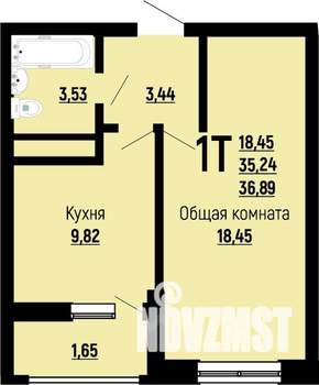 1-к квартира, строящийся дом, 37м2, 18/24 этаж