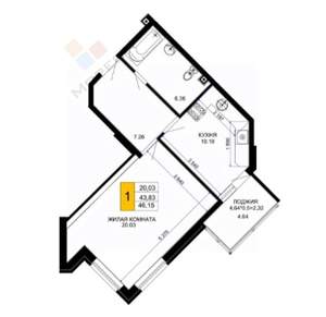 1-к квартира, вторичка, 44м2, 5/12 этаж