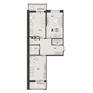 2-к квартира, строящийся дом, 62м2, 7/9 этаж