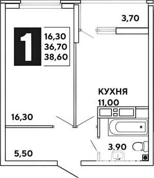 1-к квартира, вторичка, 38м2, 6/16 этаж