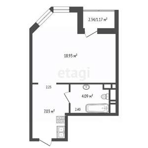 Студия квартира, вторичка, 32м2, 1/16 этаж