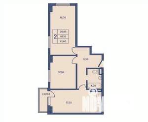 2-к квартира, вторичка, 62м2, 4/5 этаж