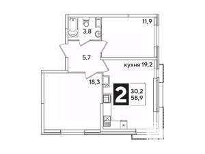 2-к квартира, вторичка, 59м2, 14/16 этаж