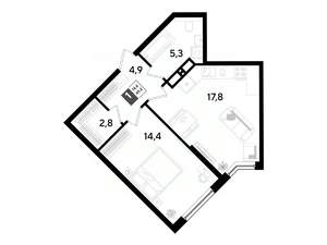 1-к квартира, строящийся дом, 45м2, 14/16 этаж