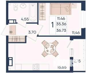1-к квартира, вторичка, 37м2, 9/18 этаж
