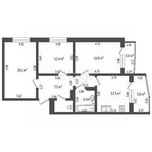 3-к квартира, вторичка, 77м2, 2/16 этаж