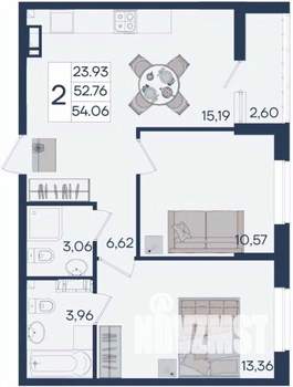 2-к квартира, вторичка, 54м2, 4/18 этаж