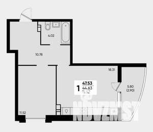 1-к квартира, вторичка, 45м2, 2/24 этаж