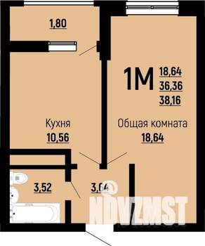 1-к квартира, вторичка, 38м2, 17/24 этаж