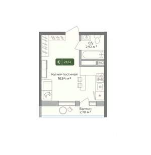 Студия квартира, вторичка, 22м2, 2/10 этаж