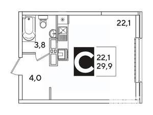 Студия квартира, вторичка, 30м2, 12/16 этаж