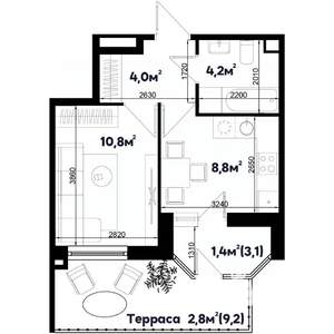1-к квартира, строящийся дом, 32м2, 1/9 этаж