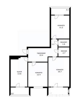 3-к квартира, вторичка, 70м2, 8/12 этаж