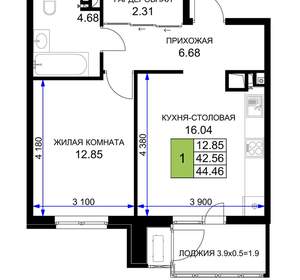 1-к квартира, вторичка, 44м2, 6/16 этаж