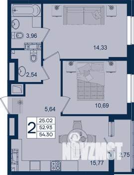 2-к квартира, вторичка, 54м2, 18/18 этаж