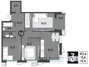 3-к квартира, вторичка, 79м2, 14/18 этаж